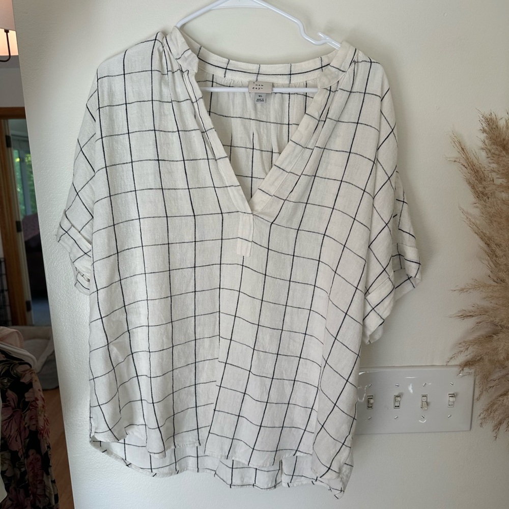 a new day White and Black Checkered Blouse
